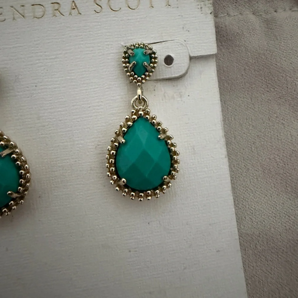 Kendra Scott Gold and Teal Drop Earrings - Picture 3 of 4